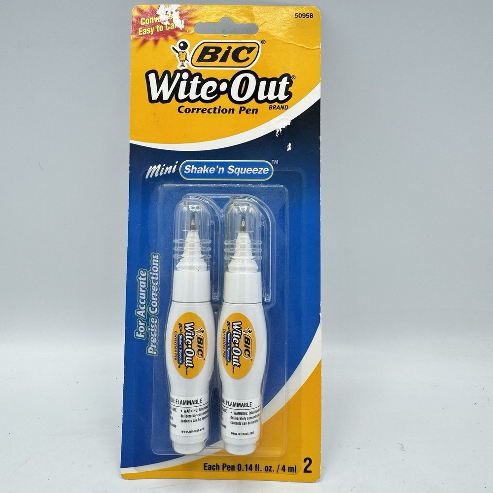 Vintage Bic Wite Out Shake N Squeeze Correction Pens 2 Pack New Sealed
